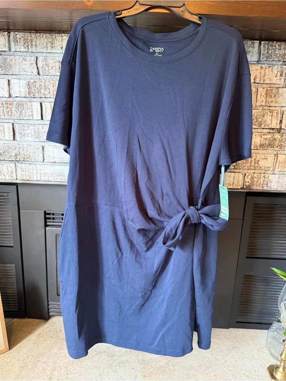 Navy Tie-Waist Short Sleeve T-Shirt Dress